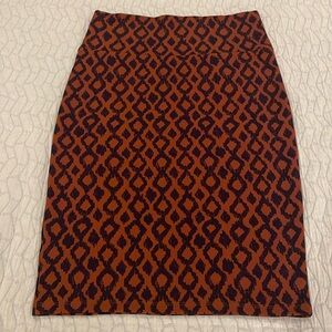 Lularoe Brown Navy Geometric Pencil Cassie MIDI Skirt Size Small
